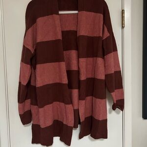 LOFT Pink and Brown Striped Cardigan